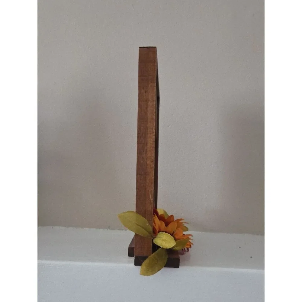 Rustic Wooden Photo Frame with Red & Orange Sunflowers -